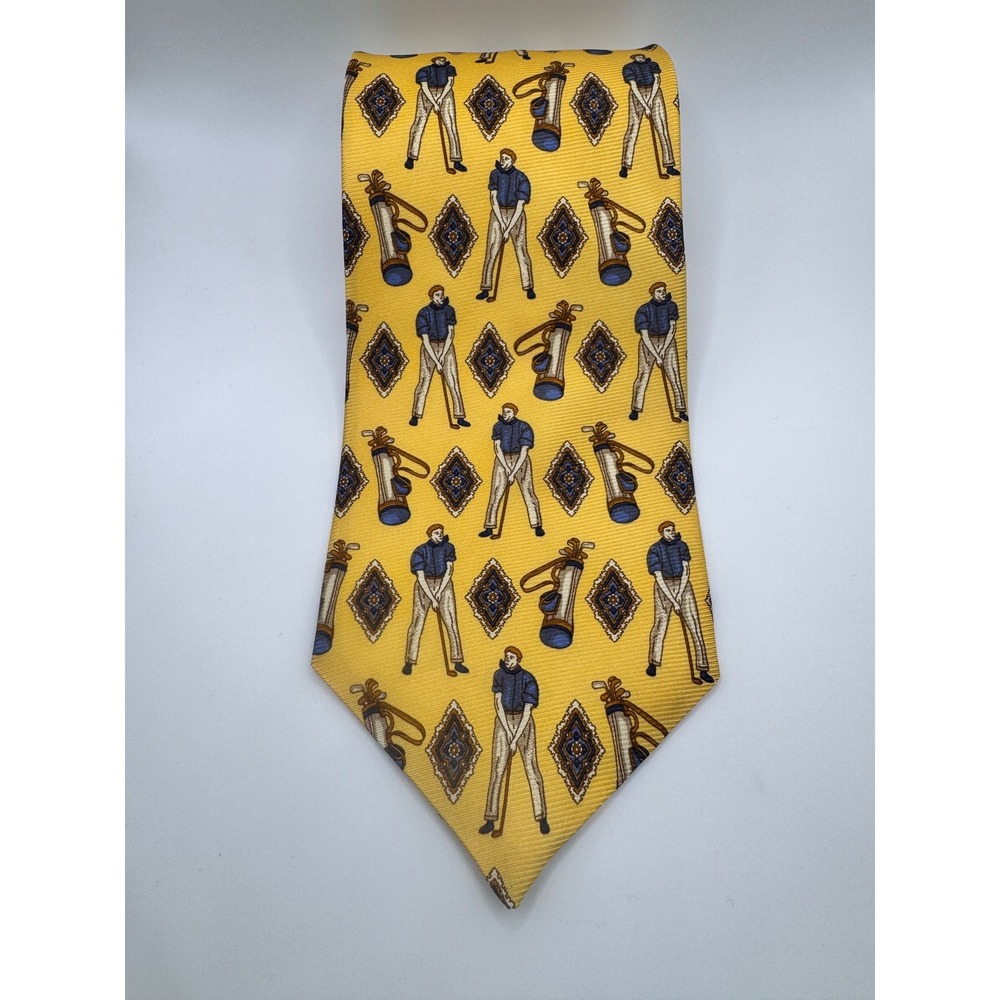 Giordani‎ Yellow Golf Tie 100% Silk Handcrafted in Canada Pattern Necktie